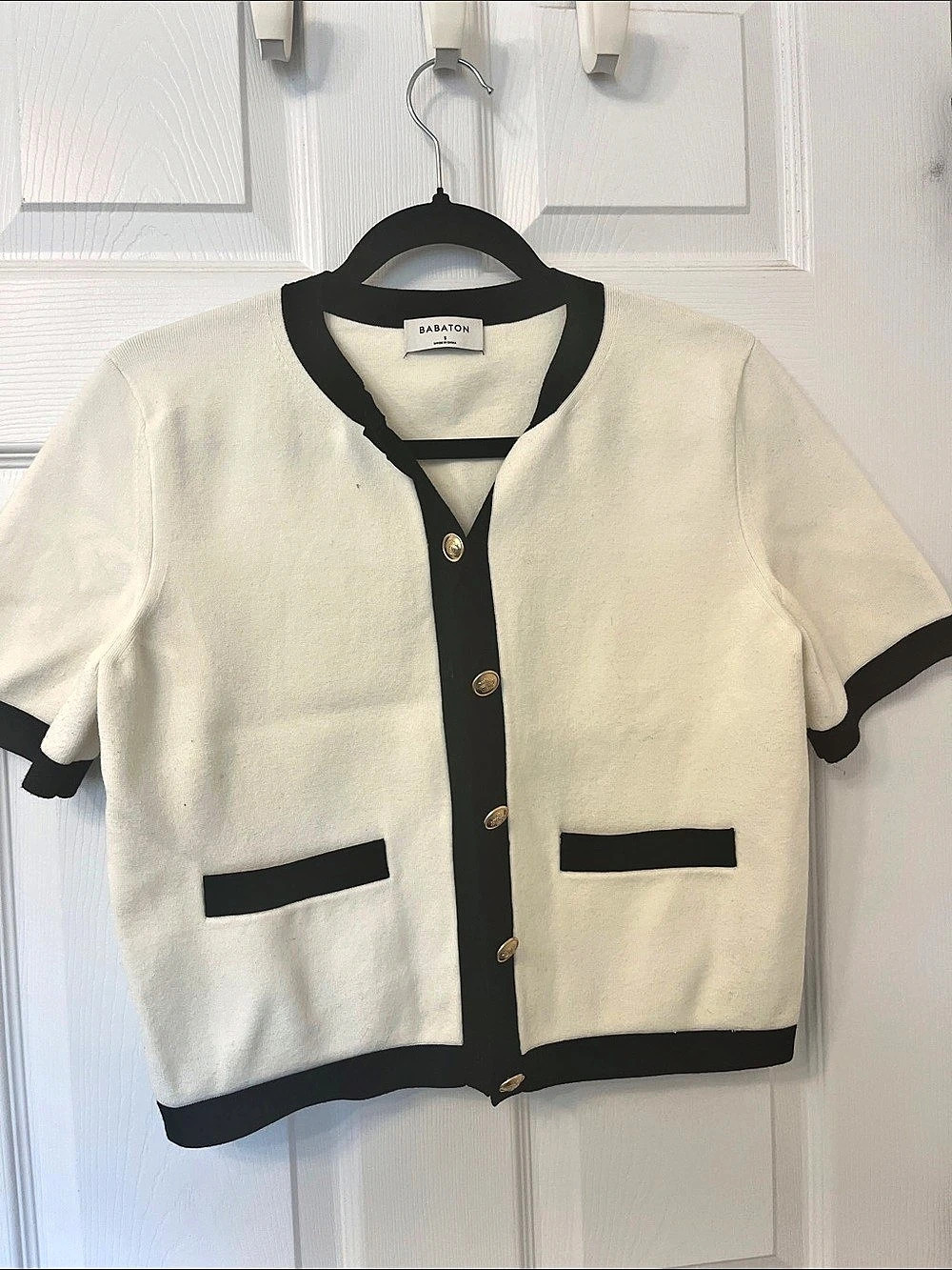 Babaton Notable Short Sleeve Jacket in Cream & Black Like New